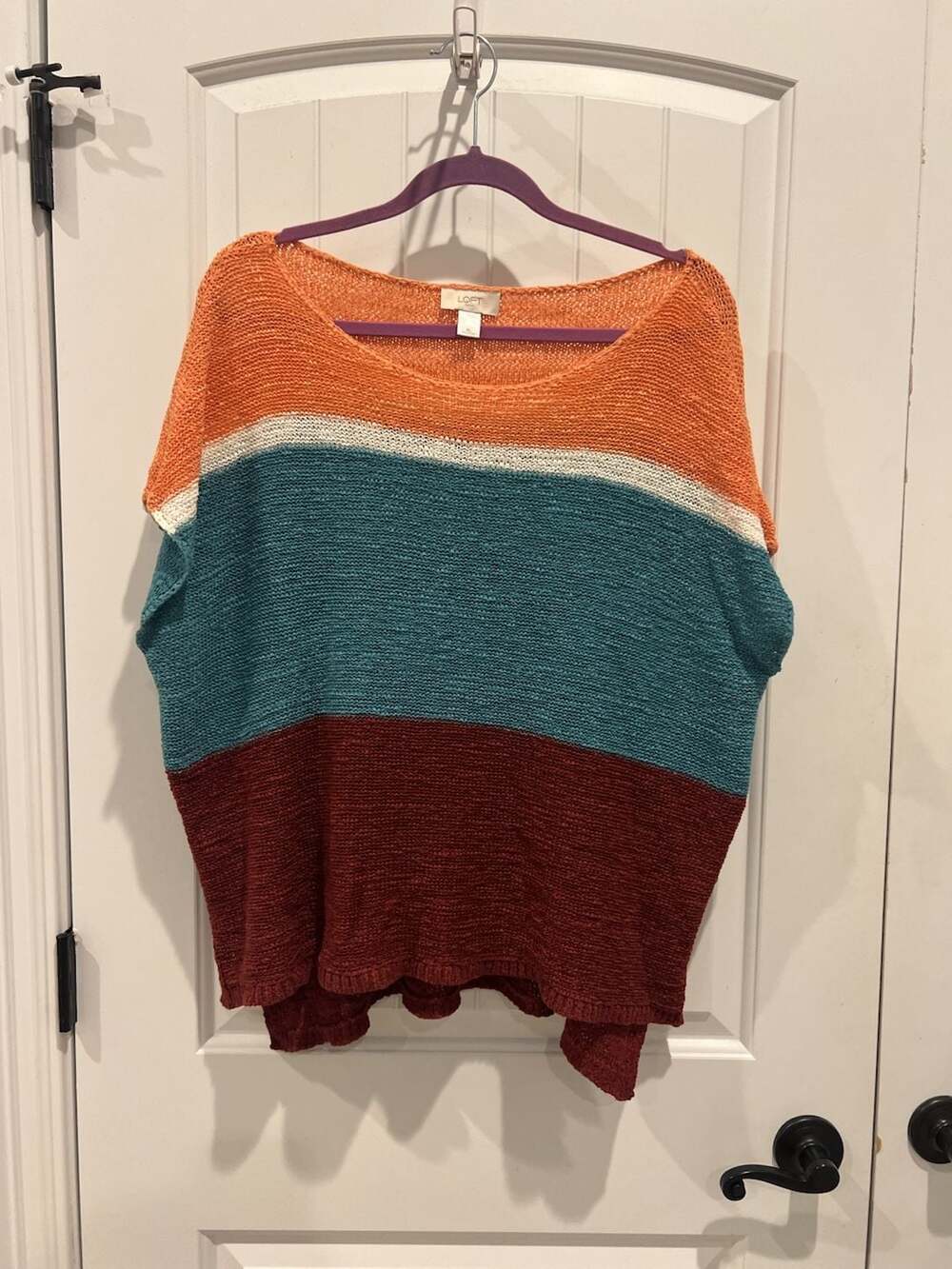 LOFT Outlet Colorblock Open Weave Cap Sleeve Knit Sweater